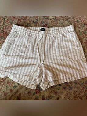 J. Crew Cream and Tan Striped Linen-Blend Drawstring Shorts